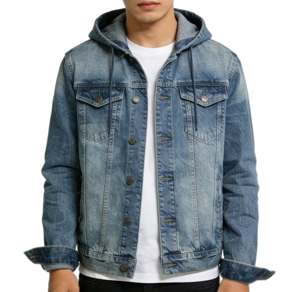 Washed Blue Hooded Denim Jacket - Retro Casual Outerwear