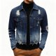 Dark Blue Gradient Distressed Denim Jacket