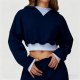 Navy Striped-Accent Cropped Hoodie Two-Piece Set