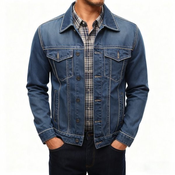 Navy Contrast Stitch Denim Jacket