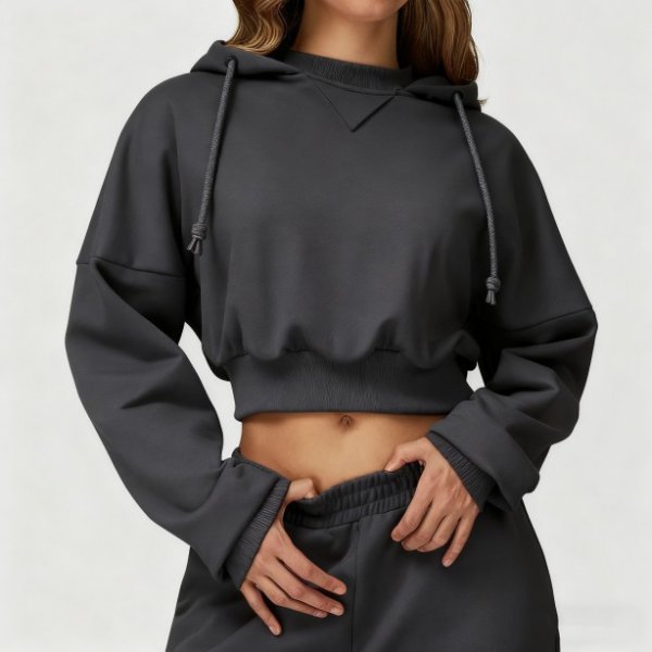 Charcoal Cropped Hoodie Two-Piece Set
