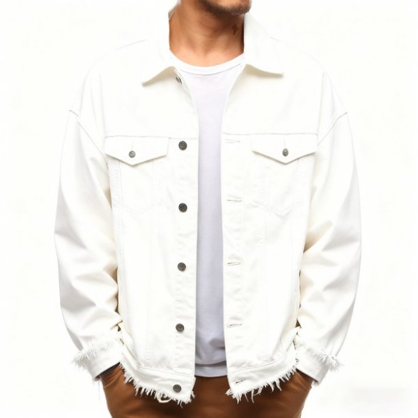 White Fringed Oversized Denim Jacket